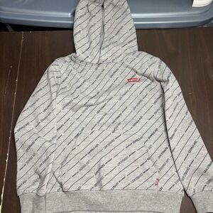 Levi's Boys SZ 5/6 All Over Logo Print Pullover Hoodie Gray EXCELLENT CONDITION